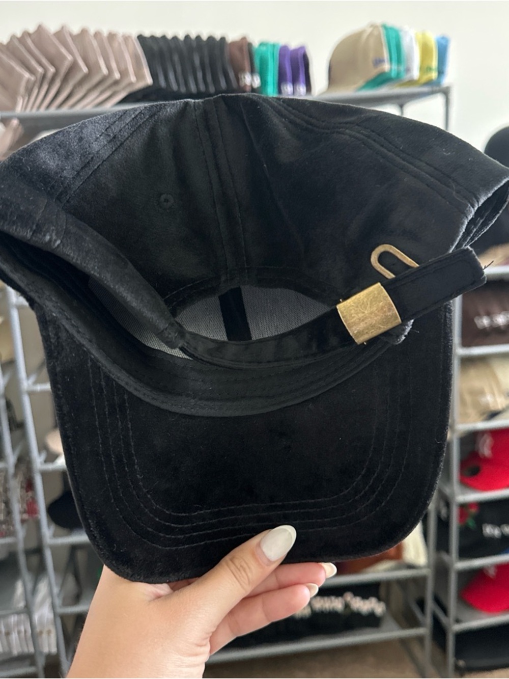 Black Crystal NY Logo Velvet Suede Baseball Cap - Picture 4 of 4